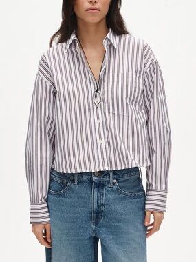 NWT J. Crew Etienne cropped button-up shirt in striped cotton poplin